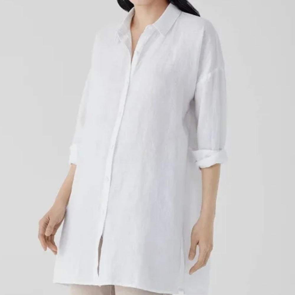 New Eileen Fisher 100% organic linen white lagenlook longlines Womens Small